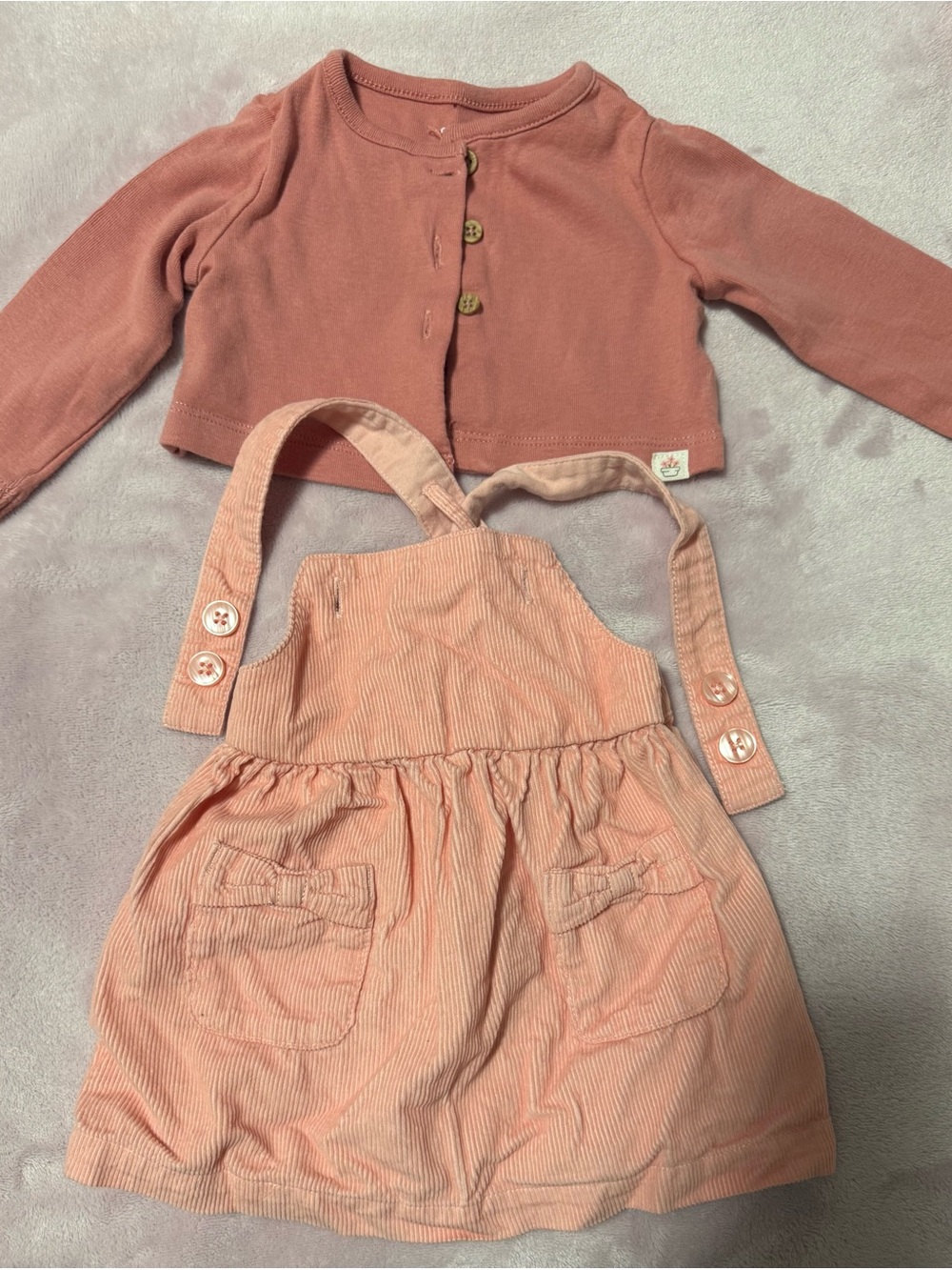 Toddler Pink Corduroy Pinafore Dress with Matching Cardigan